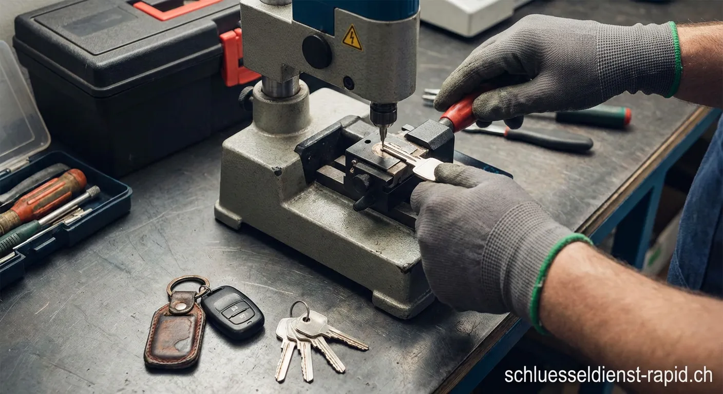 Schlosser beim Kopieren eines Garagementschlüssels