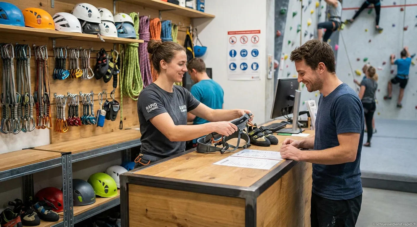 Kletterhalle Materialausgabe mit Kletterausrüstung