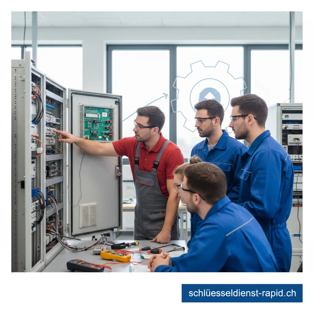 Techniker bei einer praktischen Übung in der Notdiensttechniker Schulung