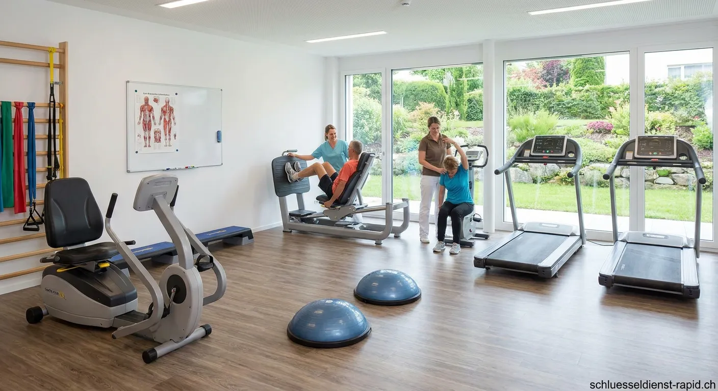 Reha-Klinik Fitnessraum mit modernen Therapiegeräten