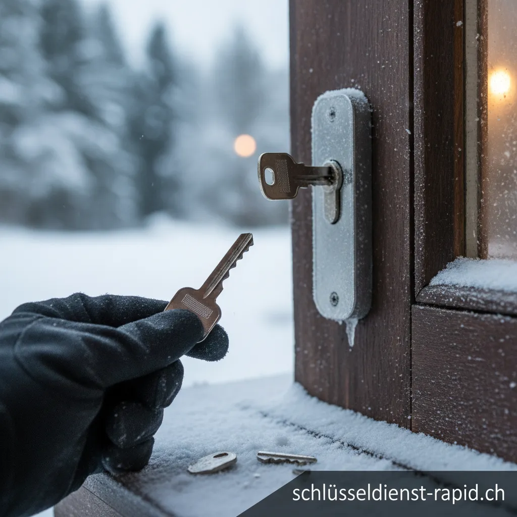 Ein abgebrochener Schlüssel steckt bei eisigen Temperaturen in einem Türschloss