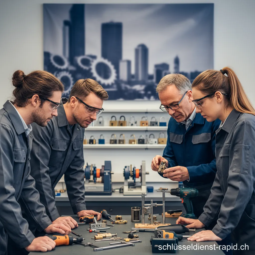 Ein Schlüsseldiensttechniker bei der Arbeit an einem Türschloss
