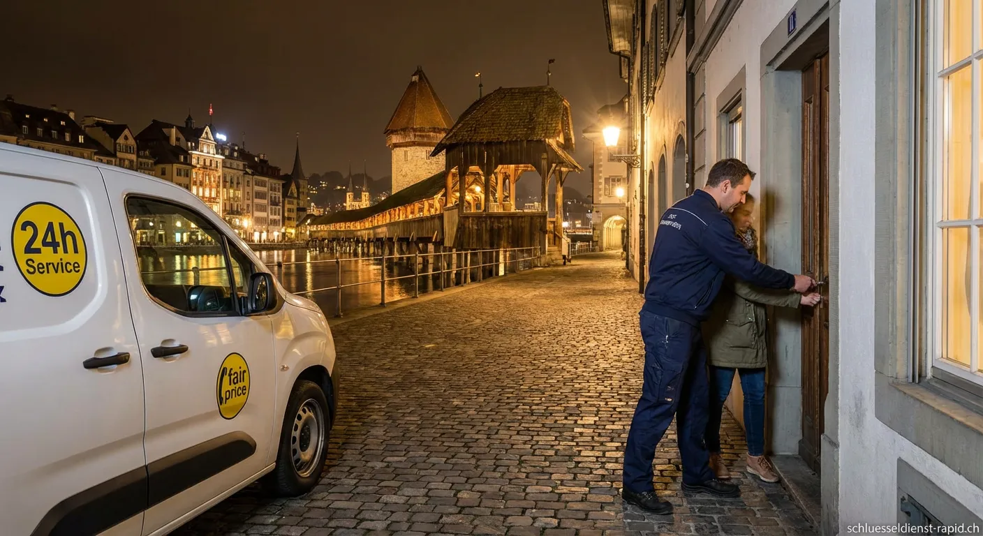 Schlüsseldienst Monteur öffnet Wohnungstür in Luzern mit Spezialwerkzeug