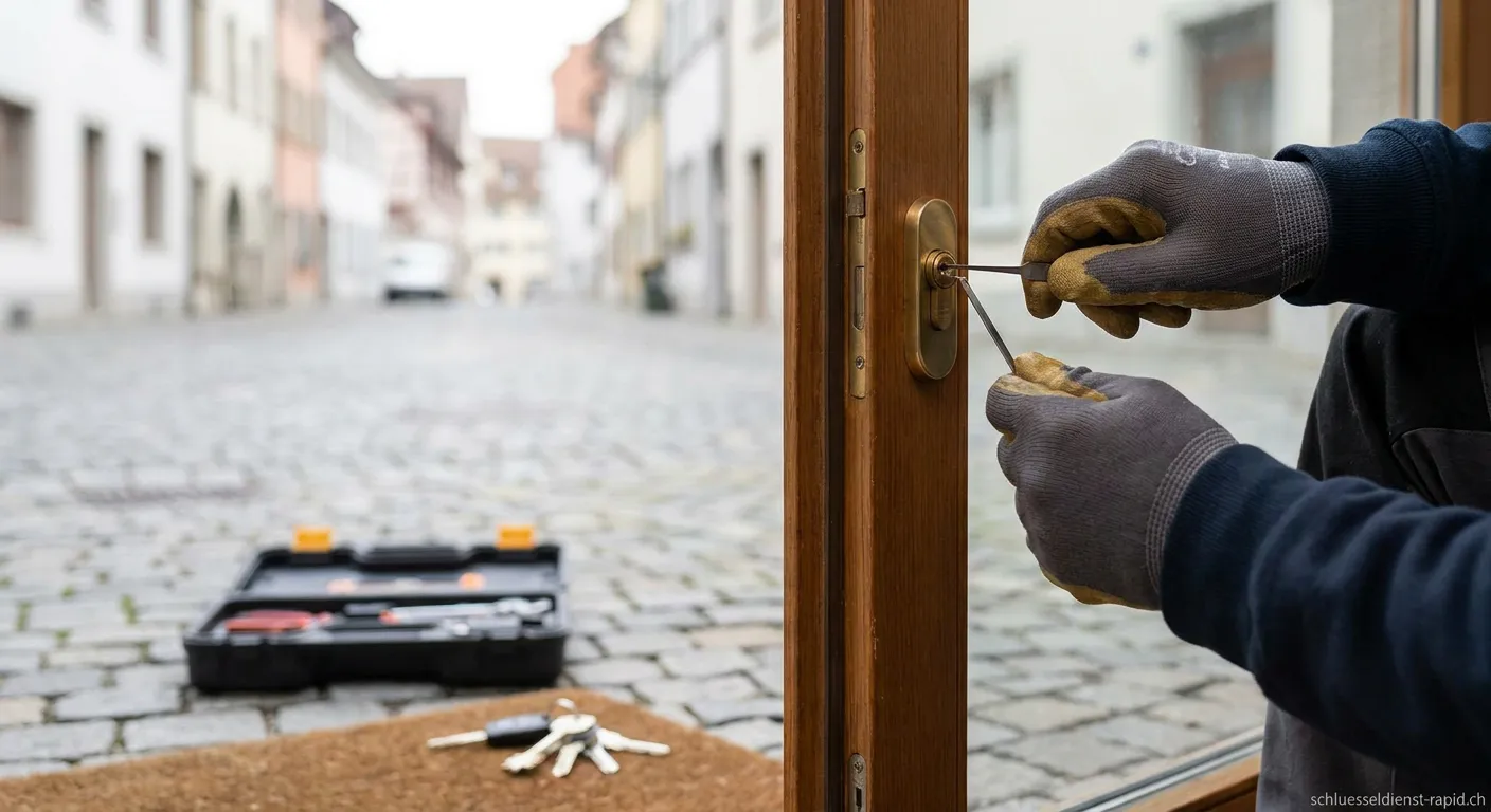 Schlüsseldienst Yverdon-les-Bains öffnet eine Tür mit professionellem Werkzeug